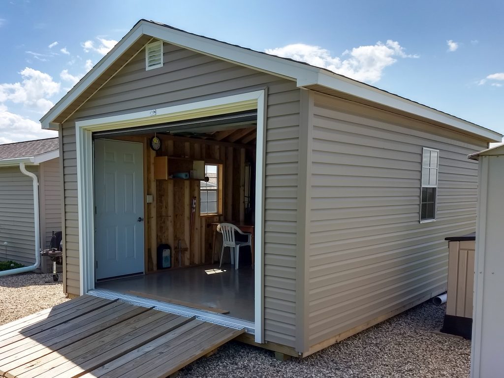 12x20 garage shed with vinyl siding and architectural shingles sold near devils lake north dakota