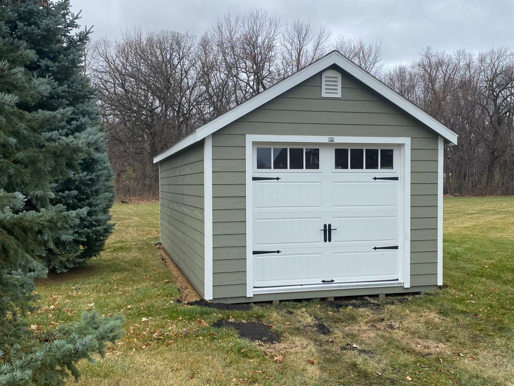 wooden storage shed with garage door for sale in nd
