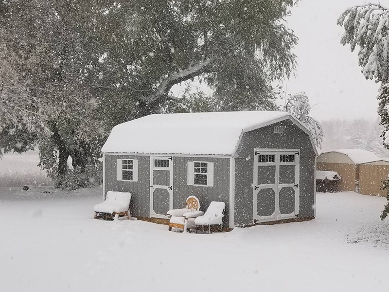 High barn shed in snow